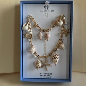 HOUSE OF HARLOW Natural Shell Pearl & Charm Necklace NIB